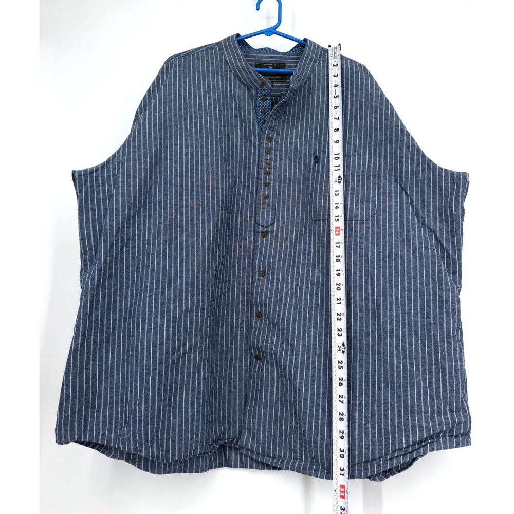 Celtic Ranchwear Mens 3XL Blue White Striped Linen Blend Grandfather Shirt - Picture 11 of 13